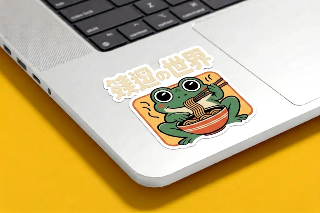 Green Frog Eating Ramen Sticker