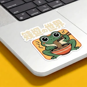 Green Frog Eating Ramen Sticker - Image 3
